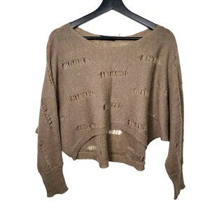 MAK‎ B Wool Blend Distressed slouchy crop sweater Brown SZ S